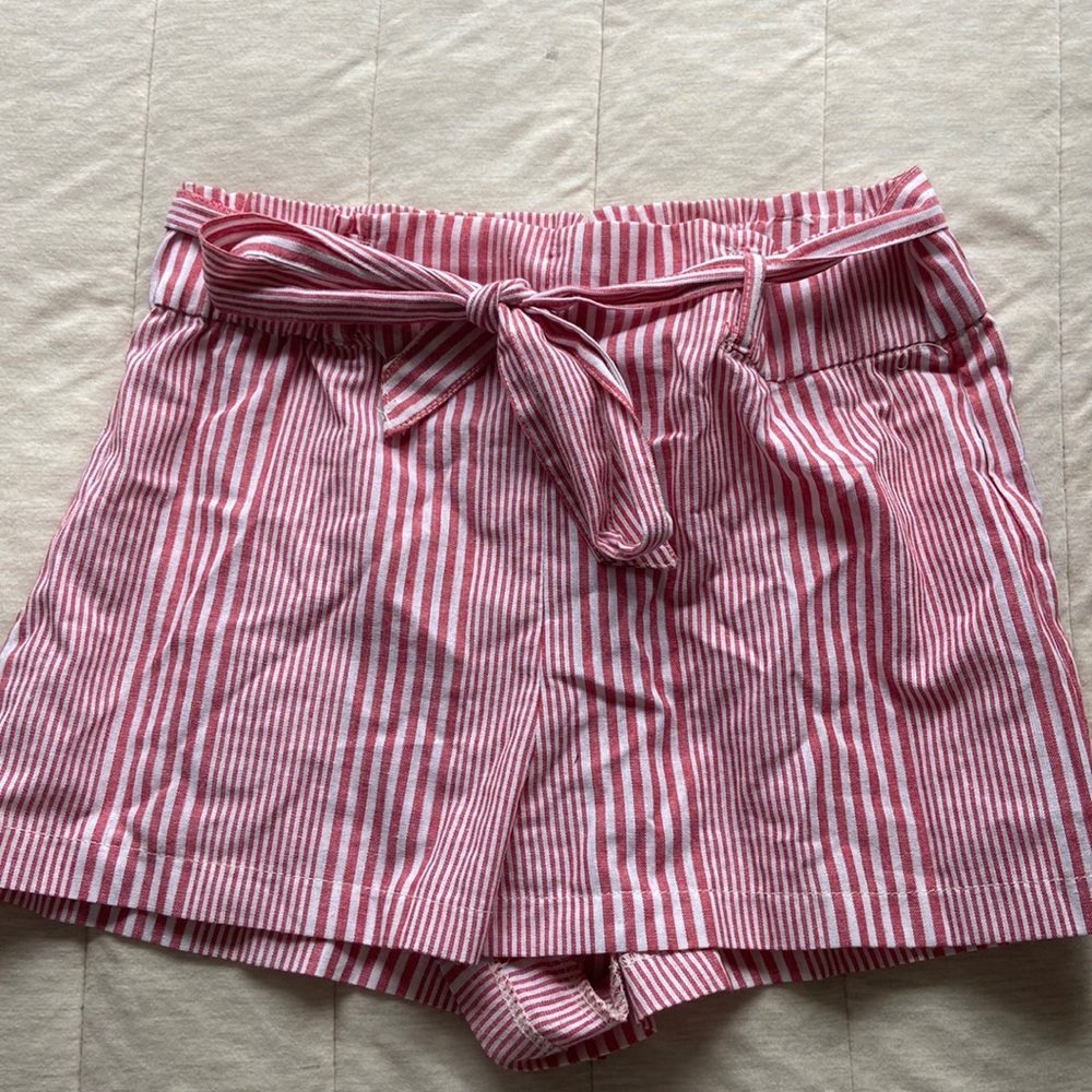 Mod On Trend Red and White Pinstripe Shorts with Belt